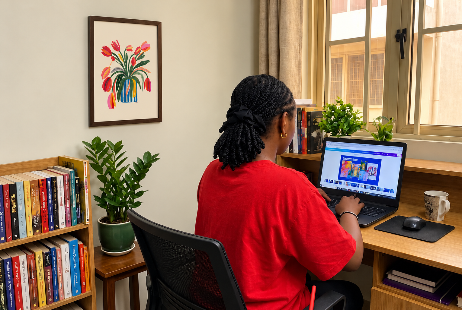 Judy working at her desk